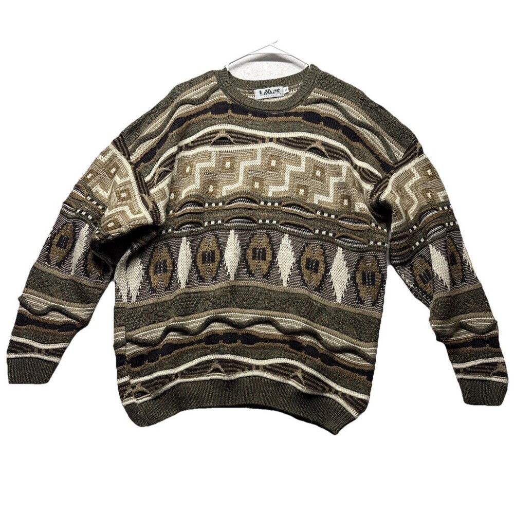 Vintage Lavane NY 3D Knit Sweater Men XL Tundra Cosby Crewneck Grandpa